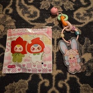 Baby Three acrylic blind box blue bunny keychain with bell